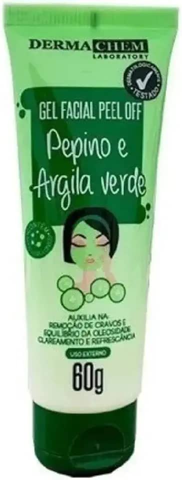 Gel Facial Peel Off de Pepino e Argila Verde, Máscara Facial com Ácido Hialurônico, 60g