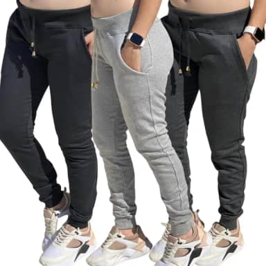 KIT 3 Calças Moletom Feminina Flanelado Skinny Tendência