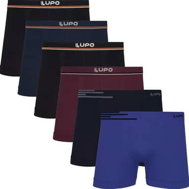 Kit 6 Cuecas Boxer Lupo Microfibra Poliamida Sem Costura Adulto Masculino