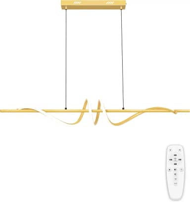 Luminária Pendente LED Moderna Dourada, Luminária Pendente Ondulada Linear Regulável, 3000K-6000K