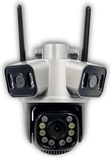 Câmera Ip Tripla Wi Fi ou Cabo RJ45 3 Lentes Cartão Com 128gb