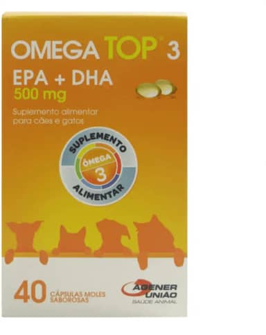 Suplemento Agener Ômega Top 3 para Cães e Gatos com 40 Capsulas - 500 mg
