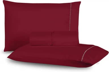 Jogo de Lençol 03 Peças 400 Fios Ponto Palito Toque Macio (Vinho, Casal Padrão)