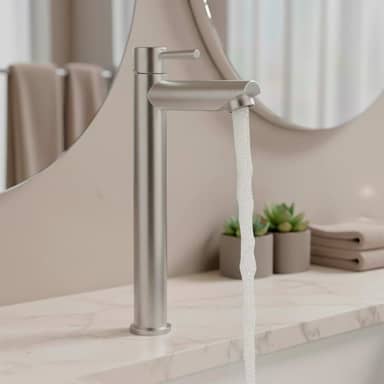 Torneira Para Banheiro De Mesa Bica Alta 1/4 De Volta Aço Inox 304 Elegance Beltempo (Aço Escovado)