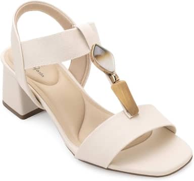 Sandália Feminina Modare Salto Grosso Pedraria Creme