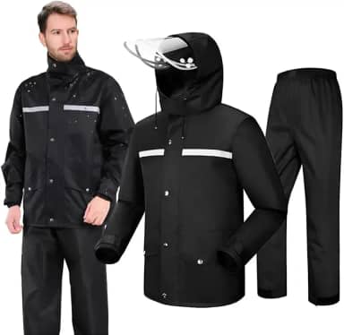 Kit Capa de Chuva para Moto com Jaqueta Refletiva e Calça Impermeável – Ideal para Motoqueiro, Ciclismo e Entregadores – Alta Visibilidade e Proteção Completa – Tamanho XG 170-175cm 60-75kg - Shop100