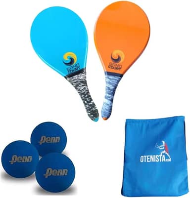 Kit Frescobol 2 Raquetes Polímero Mais 3 Bolas Penn e Bolsa