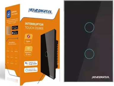 Interruptor Touch de 2 Teclas Inteligente Zigbee, Preto, Alexa, Google