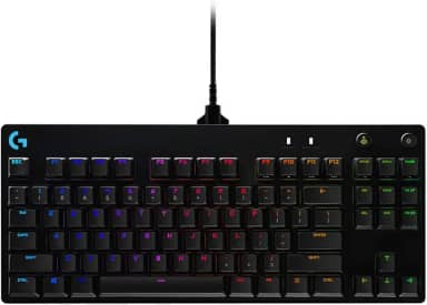 Teclado Mecânico Gamer Logitech G PRO com Layout US, RGB LIGHTSYNC, Design TKL, Cabo Destacável e Switch Exclusivo GX Blue Clicky