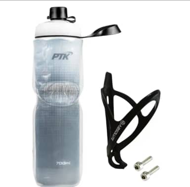 Garrafa Caramanhola Termica para Bike Squeeze 700ml +Suporte Com Parafusos PRETA