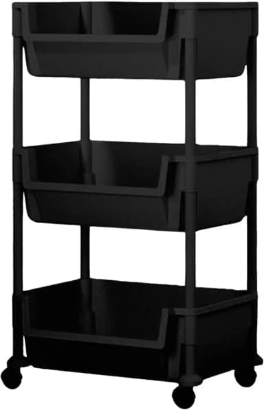 Carrinho Organizador Multiuso 3 Prateleiras com Rodinhas para Cozinha Banheiro Salão Manicure Cabeleireiro (Preto)