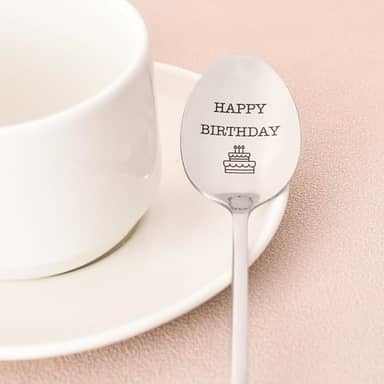 Generic Colher de presente de aniversário para mulheres e homens - 1 peça - prata - aço inoxidável - ornamentada - colheres de feliz aniversário para crianças, mãe e pai