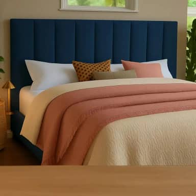 Cabeceira Modular Para Cama De Casal – Estofada Com Fita Dupla Face De Fixação Sem Furos Na Parede (Azul)