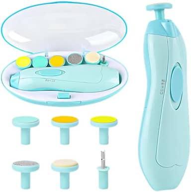 Cortador Aparador Lixa Unha Bebê Recém Nascido Elétrico Seguro Silencioso Luz Led Diversas Idades Kit Completo (Azul)
