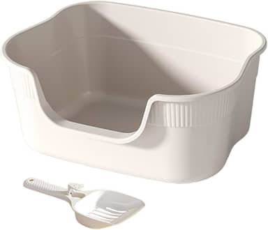 Caixa de Areia para Animais de Estimação com Abertura Superior, Caixa de Areia para Gatos com Entrada Baixa E Semifechada para Salas de Estar de Canto, Bege