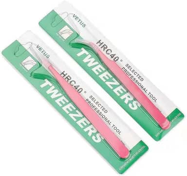 Set C/ 2 Pinças Curvatura E Reta Extensão De Cílios Cor Rosa