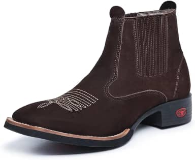 Bota Botina Masculina Country Texana Couro Cano Curto Bico Quadrado