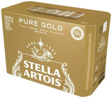 Pack Cerveja Stella Artois Pure Gold, Lata, 350ml, Caixa 8 unidades