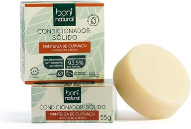 BONI NATURAL Condicionador Sólido Vegano com Manteiga de Cupuaçu Cupuaçu para Hidratação e Brilho, Sem Silicones, Sem Sulfatos, Sem Parabenos, Verde