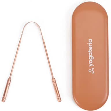 YOGATERIA Raspador Limpador de Língua Cobre Puro 100% Higienizador Bucal Ayurvédico (Estojo + Limpador)