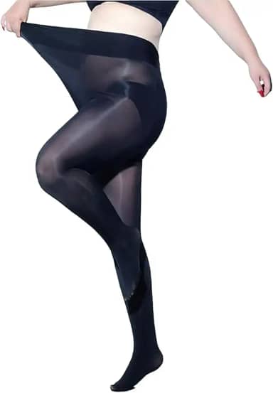 Meia Calça Elástica 70D Anticelulite Brilhante Resistente Cintura Alta Preta - Plus Size 46/50