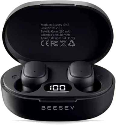 Fone de Ouvido Bluetooth 5.3 TWS Sem Fio Wireless Com Visor Graves Potente Compatível com iOS e Android, Beesev-ONE (Preto)