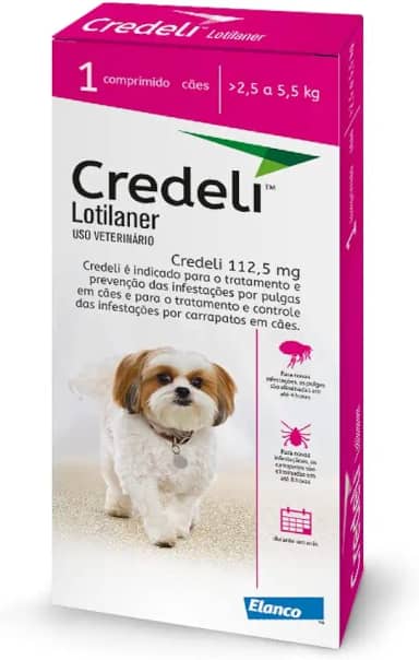 Antipulgas e carrapatos para cães de 2,5 a 5,5kg 112,5mg Credeli - 1 comprimido Elanco