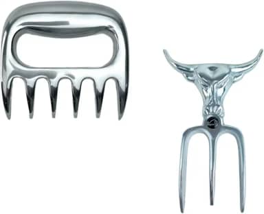 Garfo Tridente para Churrasco e Garra de Urso em Alumínio Fundido Polido, Ideal para Servir Carnes com Estilo e Praticidade – WOODBULL.