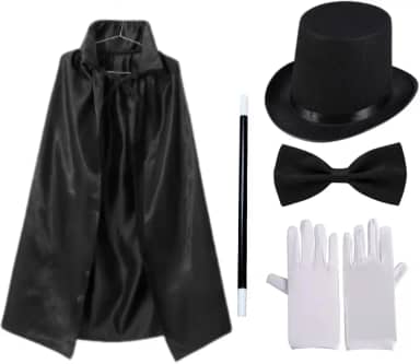 Fantasia de Mágico Cartola Varinha Gravata Capa Adulto Masculino Feminino(Fantasia sem Capa)