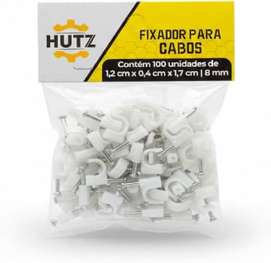 Fixador de Cabos Fios Parede 100 Unidades 8mm Branco com Prego Premium