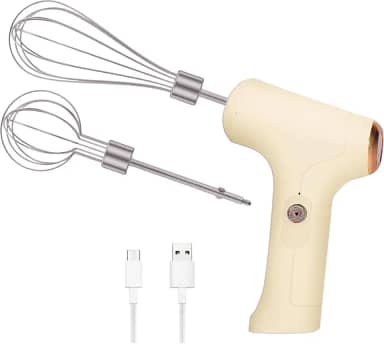 Mini Batedeira Portátil Recarregável USB C – 5 Velocidades, Silenciosa, com 2 Batedores Inox, Compacta e Sem Fio
