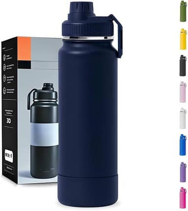 Garrafa Térmica 1000ML - Duplamente Isolada, Aço Inox 304, Base Emborrachada Anti Derrapante, Mantém Bebidas Quentes por 12 Horas e Geladas por 24 Horas (Azul Marinho Slin)