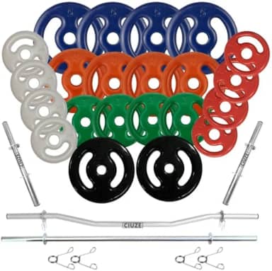Kit Anilhas Emborrachadas 80 Kg + 4 Barras Com Presilhas