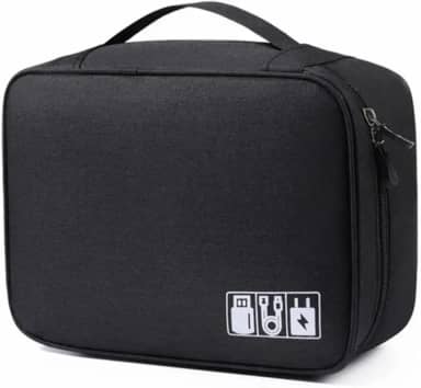 Estojo Organizador de Acessórios Eletrônicos com Divisórias Bolsa para Cabos e Carregadores Bolsa para Acessórios de Notebook (Preto)
