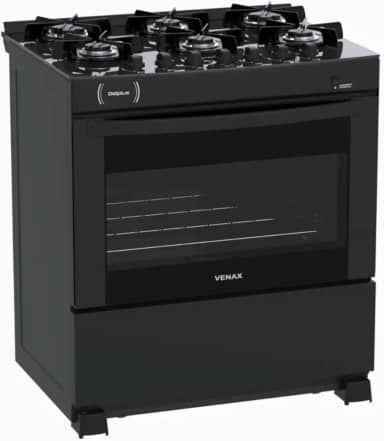 Fogao 6 Bocas Venax Delplus Vitreo Bl Preto Fosco Gas Glp