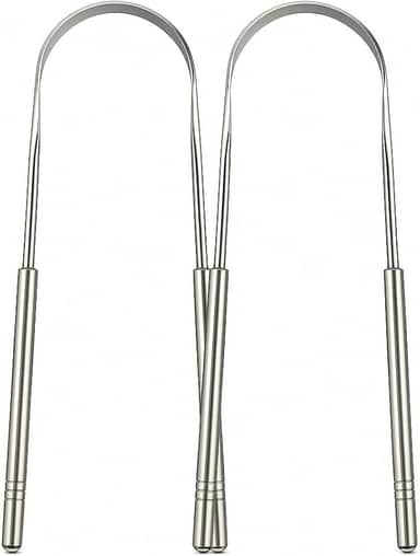 Kit 2 Raspadores de Língua Aço Inoxidável Elimina o Mau Hálito Toxinas e Resíduos Fácil de limpar Antibacteriano Higiênico Raspador De Lingua