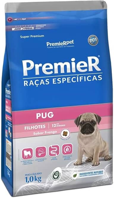 Ração Premier Raças Específicas Pug Cães Filhotes Porte Pequeno Frango 1kg