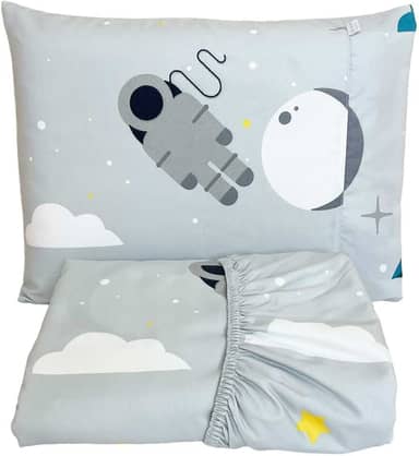 Lençol para Berço com Elástico e Fronha Micropercal Poliéster 300 Fios – Infanto Espacial