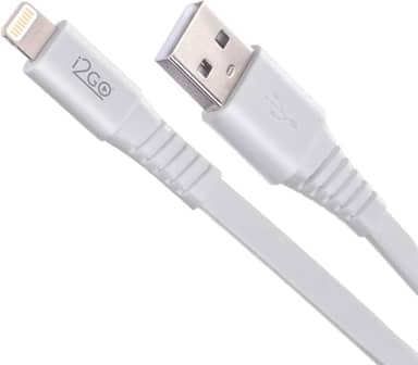 Cabo Iphone/Cabo Lightning I2GO Certificado MFi 1,2m 2,4A PVC Flexível Flat Branco - I2GO Basic