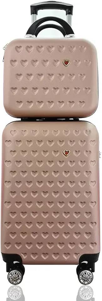 Kit Conjunto Mala de Bordo 10 kg para Viagem em ABS Cadeado Integrado Rodas 360º mais Frasqueira Rígida Gladiador C1MB Rose Gold