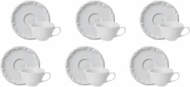 Porcelana Schmidt Estojo com 6 Xícaras Café com Pires sem Pé em - Modelo Redondo com Relevo Pomerode - Branca - fabricado pela, 792 7 008 114 058 0000