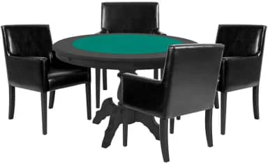 Mesa de Jogos Carteado Redonda Montreal Tampo Reversível Preto com 4 Cadeiras Liverpool Corino Preto Liso - Gran Belo