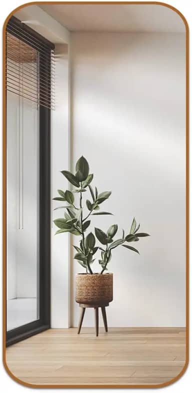 Espelho de Corpo Inteiro Retangular Cantos Arredondado 110x53 – Elegância e Amplitude para Seu Ambiente (Caramelo)