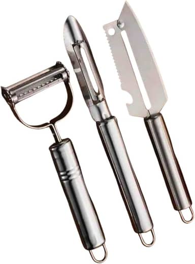Kit 3 Descascadores Inox Profissionais Multiuso, Aço Inoxidável Premium, Lâminas Ultra Afiadas, para Legumes, Frutas, Queijo e Escama de Peixe