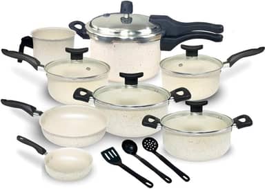 Jogo de Panelas Antiaderente, 11 Peças com Panela de Pressão 2.5L (Granito)