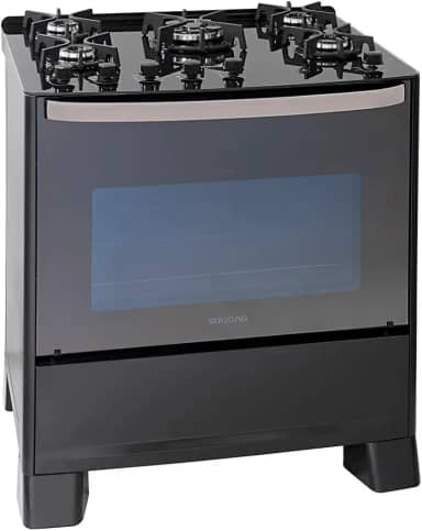 SUGGAR FOGÃO MASTER GRILL PRETO MESA DE VIDRO 5 BOCAS TRIPLA CHAMA GRILL 110V TREMPE FERRO FUNDIDO ACENDIMENTO SUPERAUTOMÁTICO FGVMTG511PT