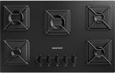 Brastemp Cooktop, Preto, 5 Bocas, Gás, GLP/GN, Chama Simmer, Mesa de Vidro, Ferro Aramado, 73x46x8,6 cm, Superautomático