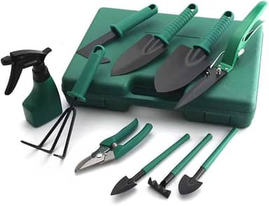 Kit de Jardinagem Profissional com 10 Peças em Maleta, Metal, Tesoura, Ancinho, Rastelo, Roxo (VERDE)