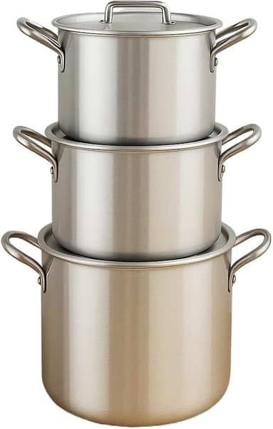 Kit 3 Caçarolas de Alumínio Polido com Tampa – 4,5L 5L 7L | Panelas Reforçadas 3mm para Feijoada, Sopas e Caldos