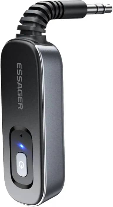 Adaptador auxiliar Bluetooth 5.1 receptor e transmissor recarregável para fones de ouvido Airpods, alto-falante, adaptador de áudio auxiliar ESSAGER de 3,5 mm para passadeira de avião, leitor de MP3,